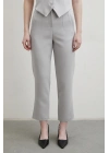 Önü Pensli Skinny Kumaş Pantolon Gri
