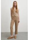 Önü Pensli Skinny Kumaş Pantolon Vizon
