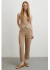 Önü Pensli Skinny Kumaş Pantolon Vizon