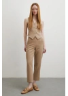 Önü Pensli Skinny Kumaş Pantolon Vizon