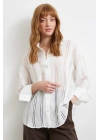 Organze Çizgili Gömlek Ekru