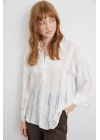Organze Çizgili Gömlek Ekru