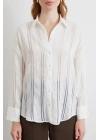 Organze Çizgili Gömlek Ekru
