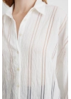Organze Çizgili Gömlek Ekru