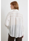 Organze Çizgili Gömlek Ekru
