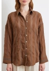 Organze Çizgili Gömlek Kahve