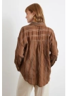 Organze Çizgili Gömlek Kahve