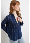 Organze Çizgili Gömlek Lacivert