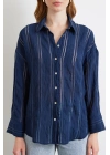 Organze Çizgili Gömlek Lacivert