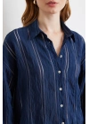 Organze Çizgili Gömlek Lacivert