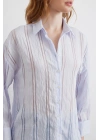 Organze Çizgili Gömlek Mavi