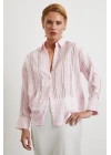 Organze Çizgili Gömlek Pembe
