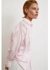 Organze Çizgili Gömlek Pembe