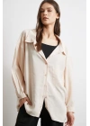 Oversize Cepli Modal Gömlek Bej