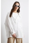 Oversize Cepli Modal Gömlek Beyaz