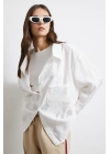 Oversize Cepli Modal Gömlek Beyaz