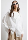 Oversize Cepli Modal Gömlek Beyaz