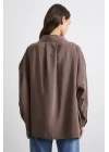 Oversize Cepli Modal Gömlek Kahve