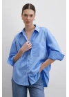 Oversize Pamuklu Gömlek Mavi