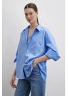 Oversize Pamuklu Gömlek Mavi