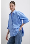 Oversize Pamuklu Gömlek Mavi