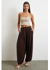Paça Detaylı Şalvar Pantolon Kahve