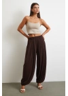 Paça Detaylı Şalvar Pantolon Kahve