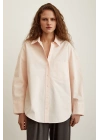 Pamuk Dokulu Poplin Gömlek Pudra