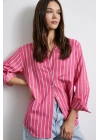 Pamuklu Çizgili Gömlek Pembe