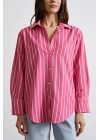Pamuklu Çizgili Gömlek Pembe