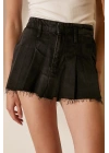 Pileli Jean Mini Etek Siyah