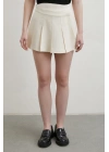 Pileli Şort Etek Ekru