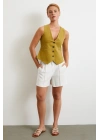 Piliseli Cepli Şort Ekru