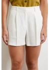 Piliseli Cepli Şort Ekru