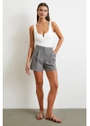 Piliseli Cepli Şort Gri