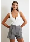 Piliseli Cepli Şort Gri