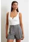 Piliseli Cepli Şort Gri