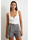 Piliseli Cepli Şort Gri