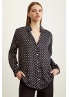 Puantiye Desenli Saten Gömlek Siyah