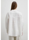 Robalı Cepli Keten Gömlek Ekru