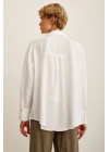 Robalı Oversize Gömlek Beyaz