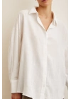 Robalı Oversize Gömlek Beyaz