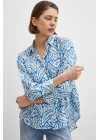 Şal Desen Modal Gömlek Mavi