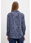 Şal Desenli Saten Gömlek Lacivert