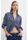 Şal Desenli Saten Gömlek Lacivert