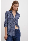 Şal Desenli Saten Gömlek Lacivert