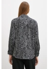 Şal Desenli Saten Gömlek Siyah