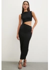 Sıfır Kol Yırtmaçlı Elbise Siyah