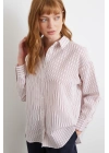 Simetrik Çizgili Gömlek Bordo
