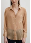 Simli V Yaka Gömlek Gold